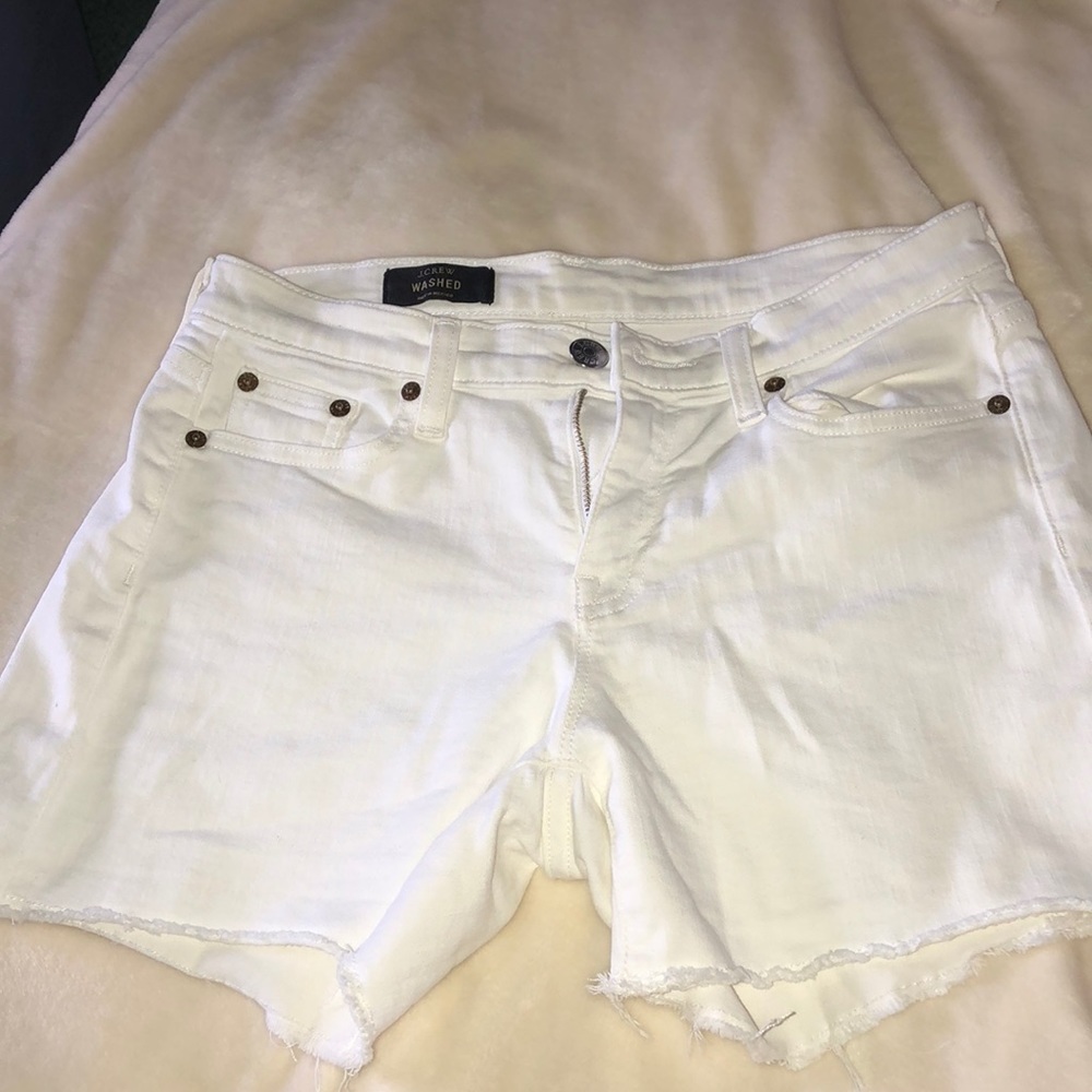 J Crew white distressed hem shorts